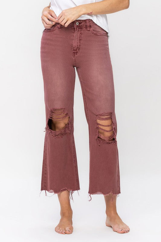 90's Vintage High Rise Crop Flare Jeans- Russet Brown