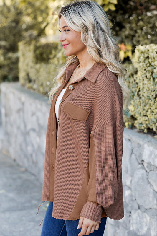 Brown Waffle Knit Button Down - Blue Daisy Fashion Boutique