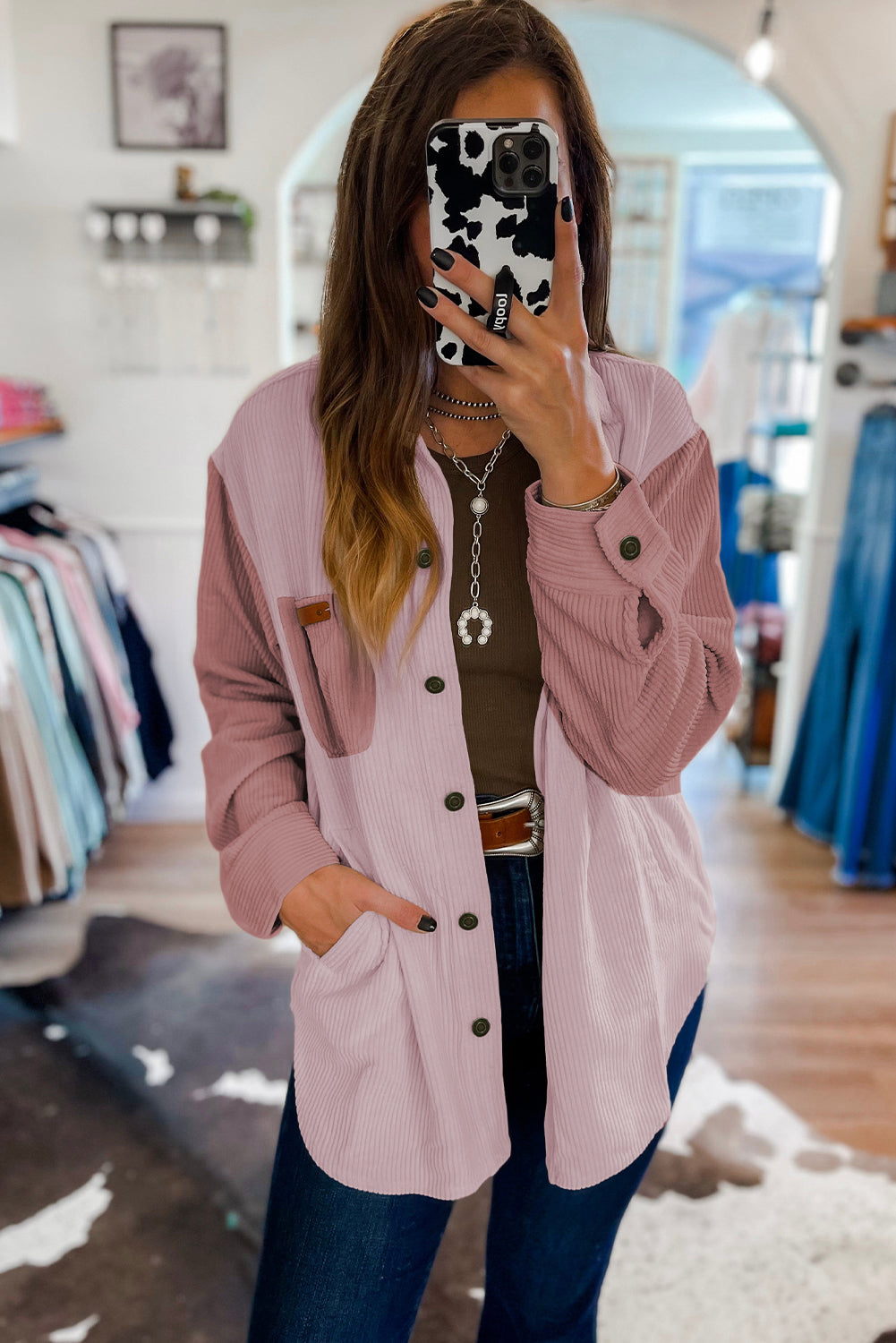 Pink Corduroy Button Down Shacket - Blue Daisy Fashion Boutique