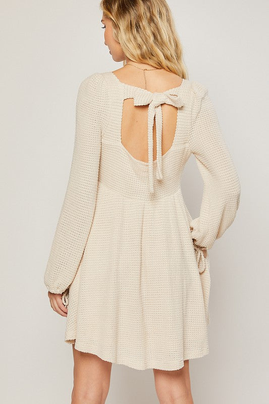 Waffle Knit Long Sleeve Dress - Blue Daisy Fashion Boutique
