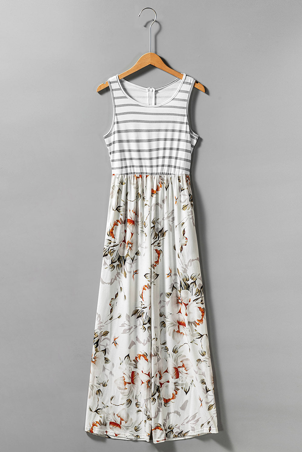 Striped Floral Jumpsuit With Pockets