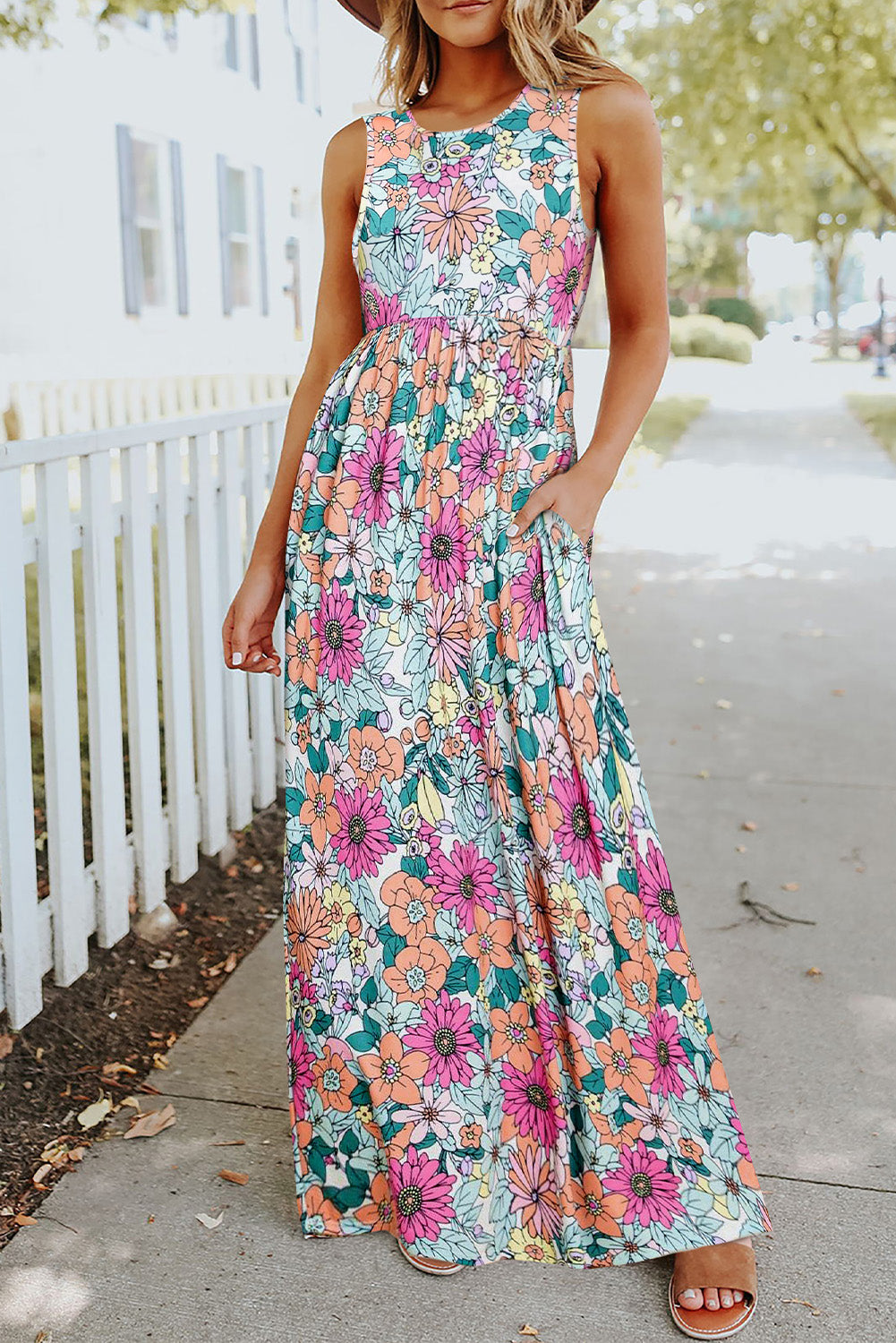 Multi Color Floral Maxi Dress- Retro Floral