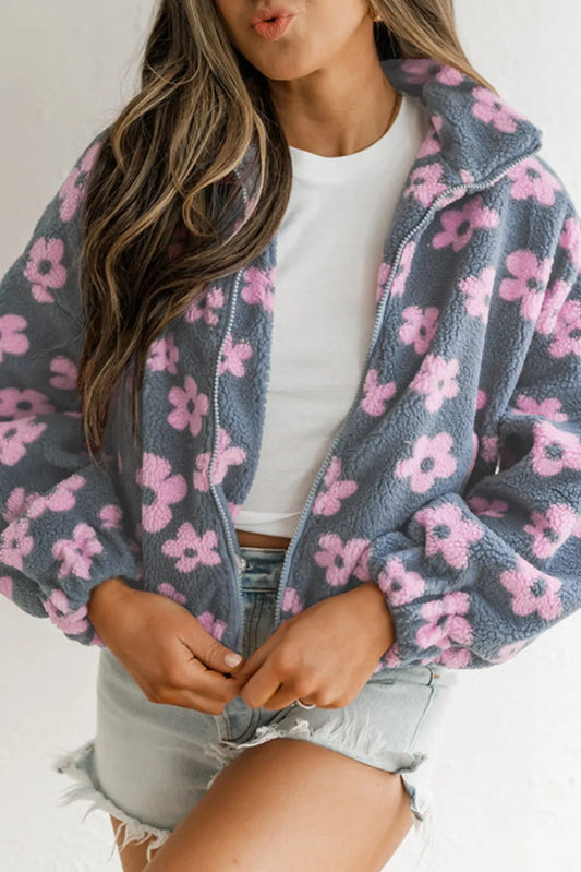 Daisy Fleece Jacket - Pink Flower Fleece - Blue Daisy Fashion Boutique