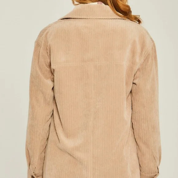 Raw Edge Corduroy Button Down - Blue Daisy Fashion Boutique