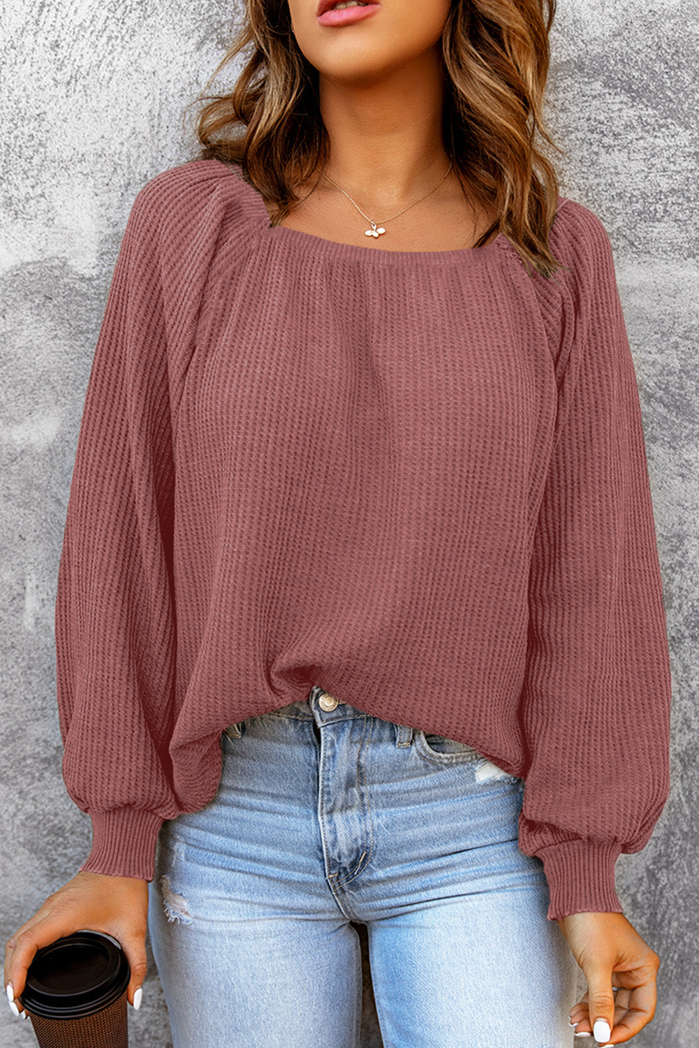Mauve Waffle Knit Top - Blue Daisy Fashion Boutique