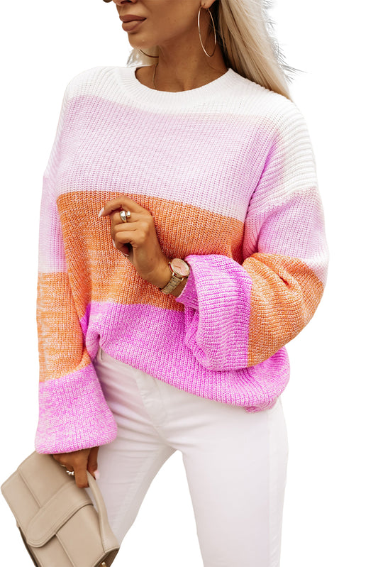 Pink & Orange Drop Shoulder Loose Sweater - Blue Daisy Fashion Boutique