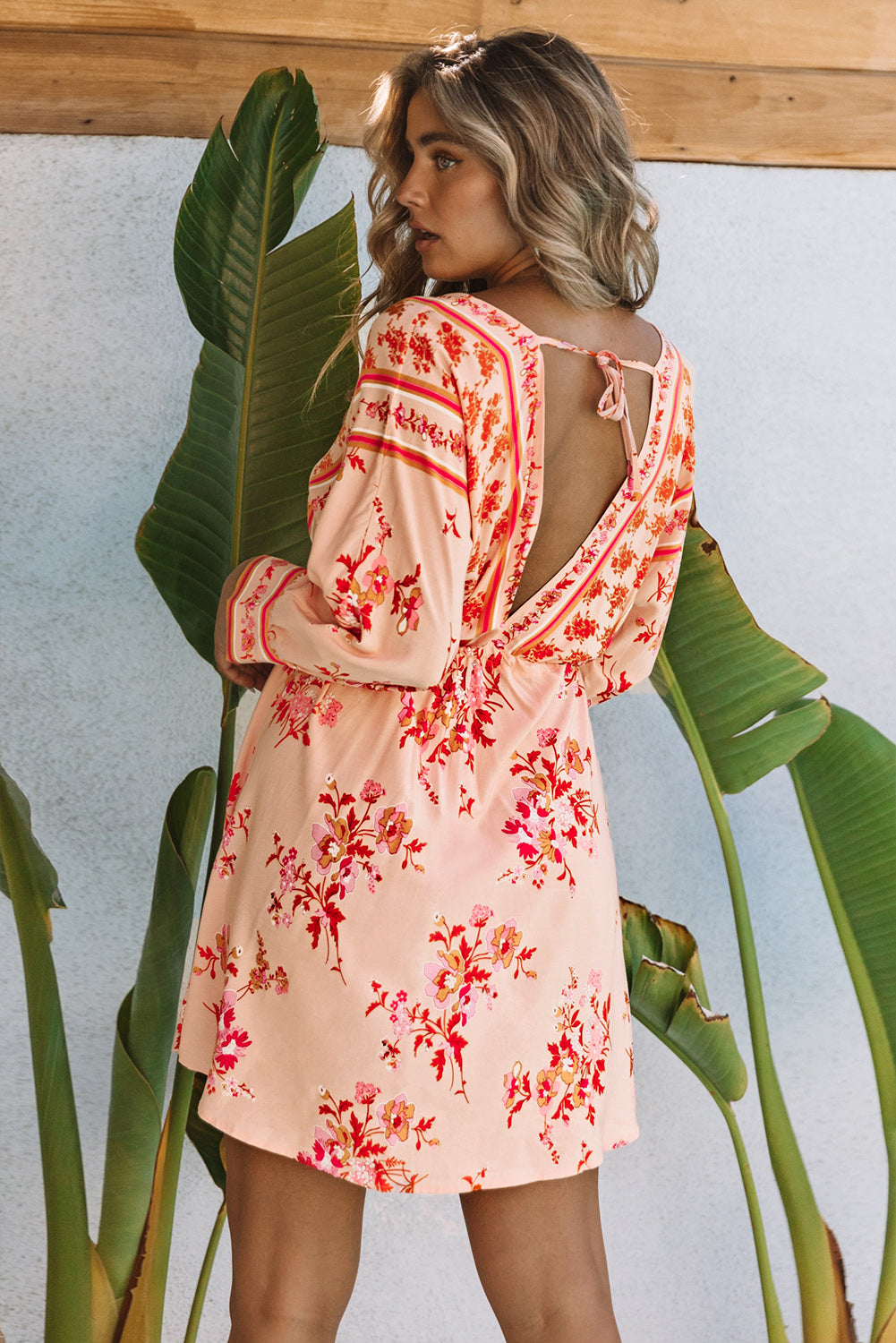 Floral Tassel Drawstring Kimono Dress - Blue Daisy Fashion Boutique