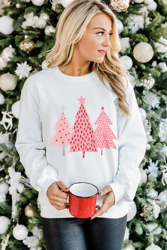 Pink Christmas Tree Light Weight Sweatshirt - Blue Daisy Fashion Boutique