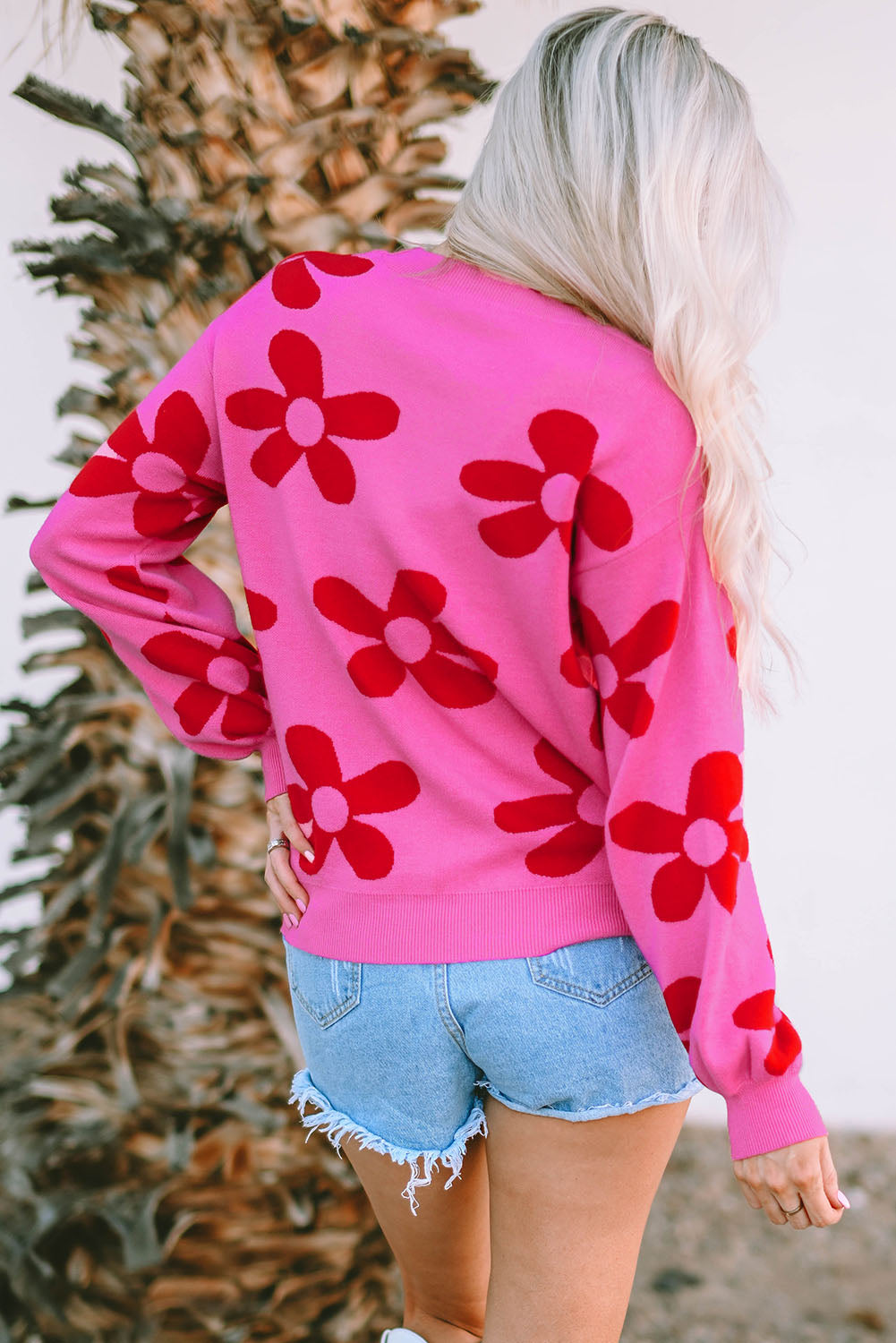 Pink & Red Retro Floral Sweater - Blue Daisy Fashion Boutique