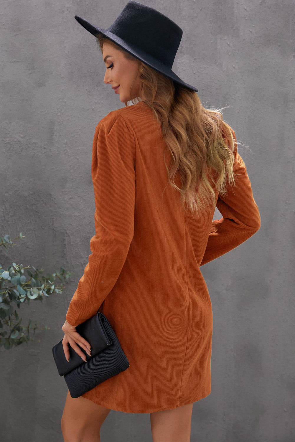 Long Puff Sleeve Soft Corduroy Dress - Blue Daisy Fashion Boutique