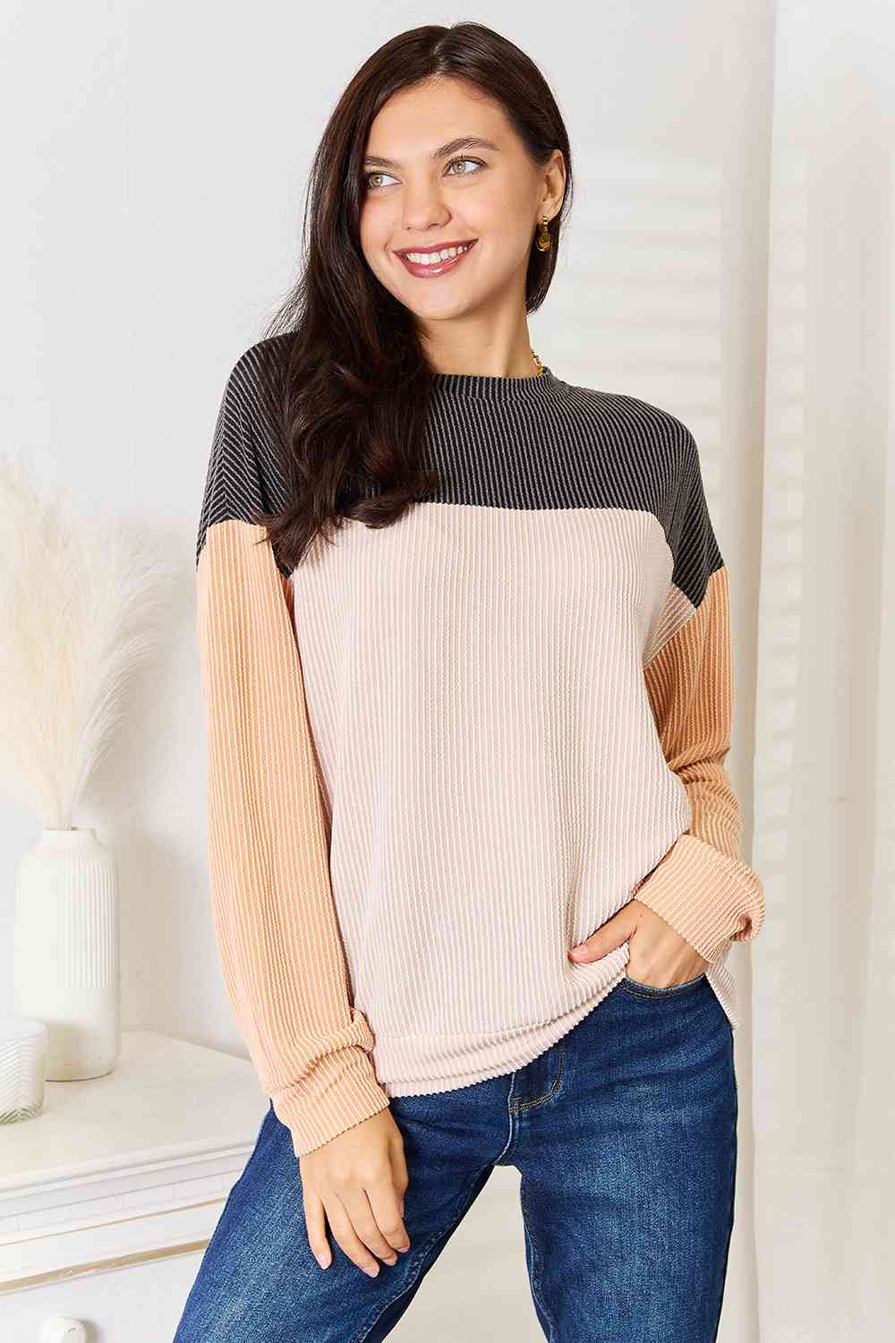 Double Take Color Block Dropped Shoulder T-Shirt - Blue Daisy Fashion Boutique