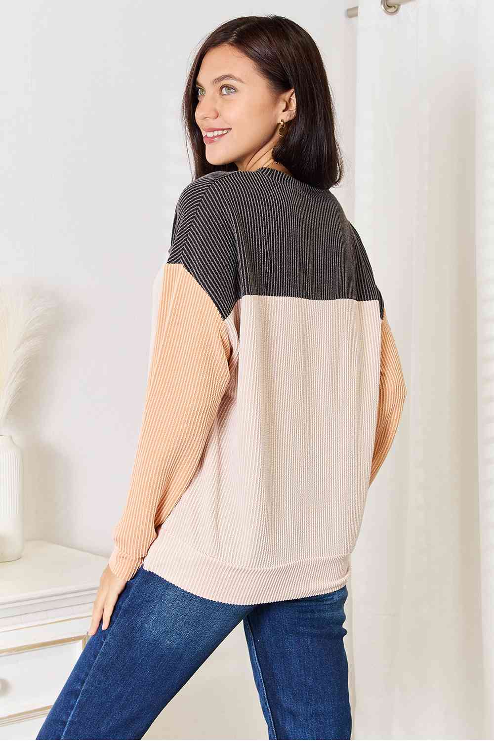 Double Take Color Block Dropped Shoulder T-Shirt - Blue Daisy Fashion Boutique