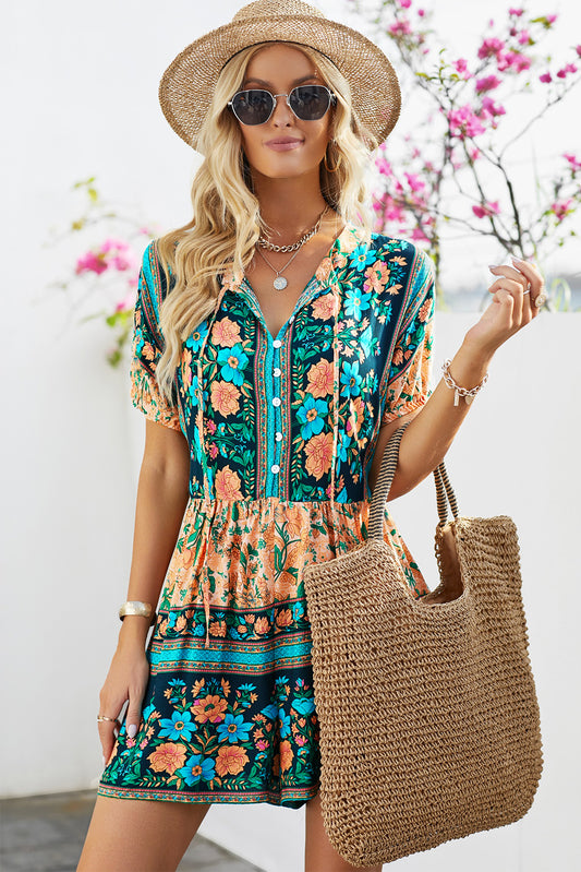 Floral Multicolor Boho Romper - Blue Daisy Fashion Boutique