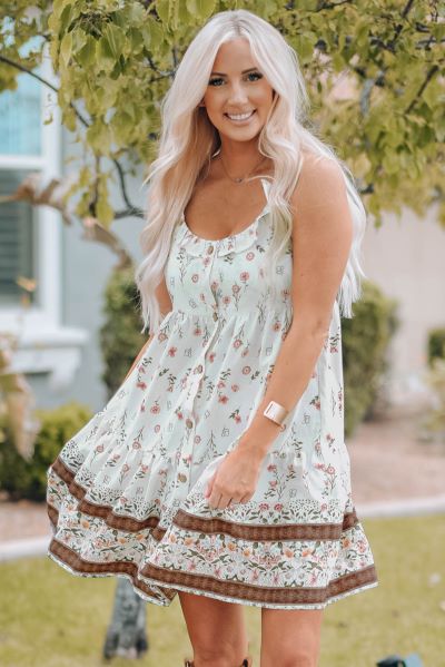 Boho Floral Button Front Midi Dress - Blue Daisy Fashion Boutique