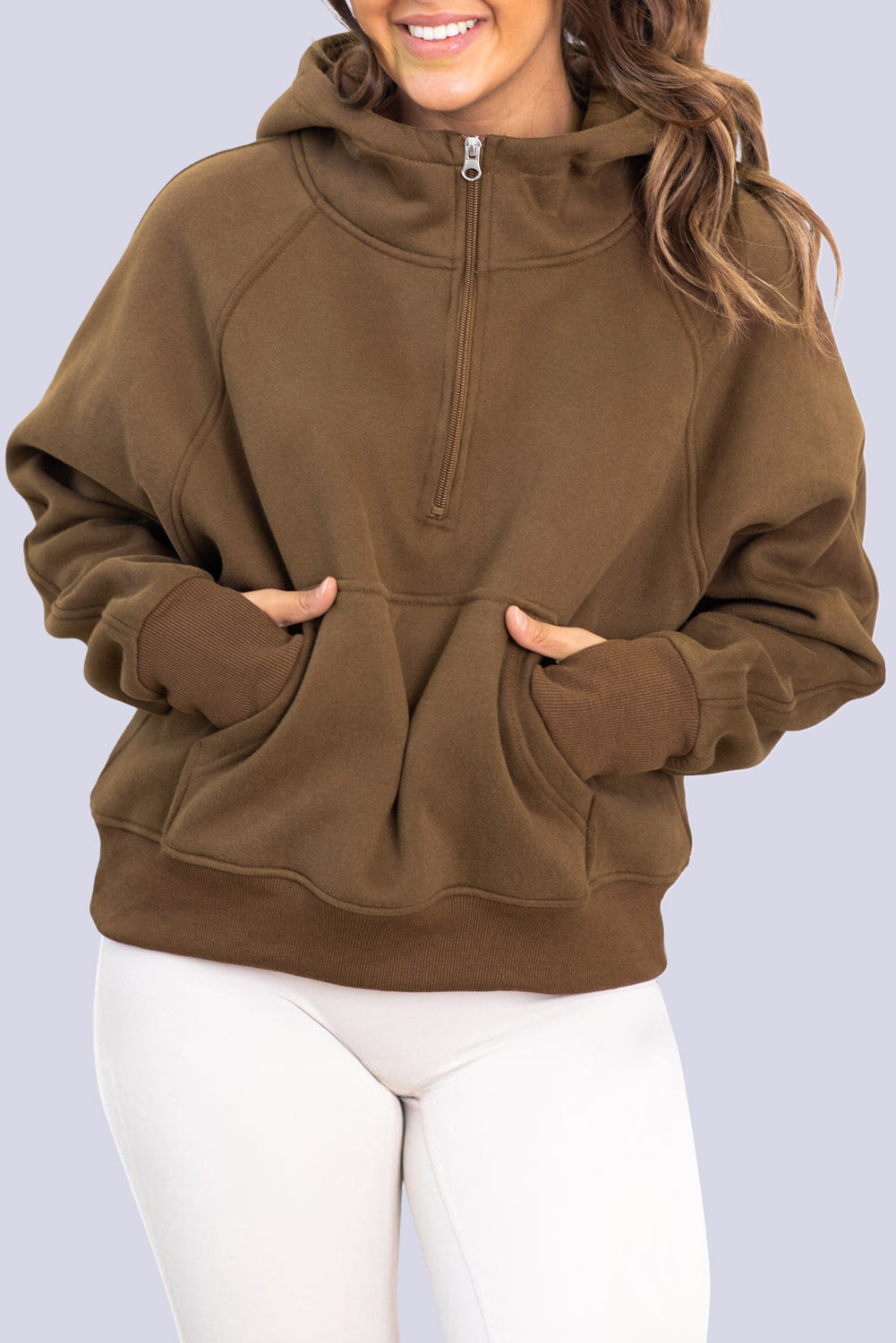 Brown Half Zip Hoodie - Blue Daisy Fashion Boutique