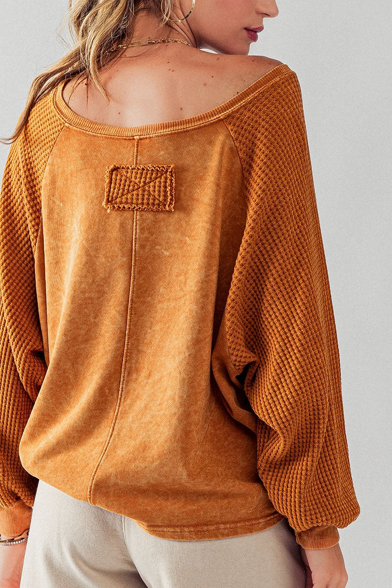 Burnt Orange Mineral Washed French Terry Sweatshirt - Blue Daisy Fashion Boutique