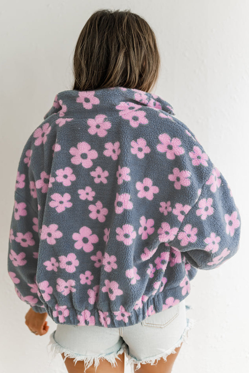 Daisy Fleece Jacket - Pink Flower Fleece - Blue Daisy Fashion Boutique