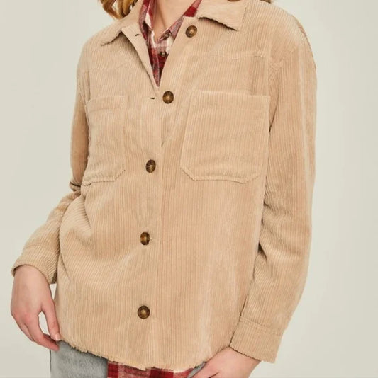 Raw Edge Corduroy Button Down - Blue Daisy Fashion Boutique