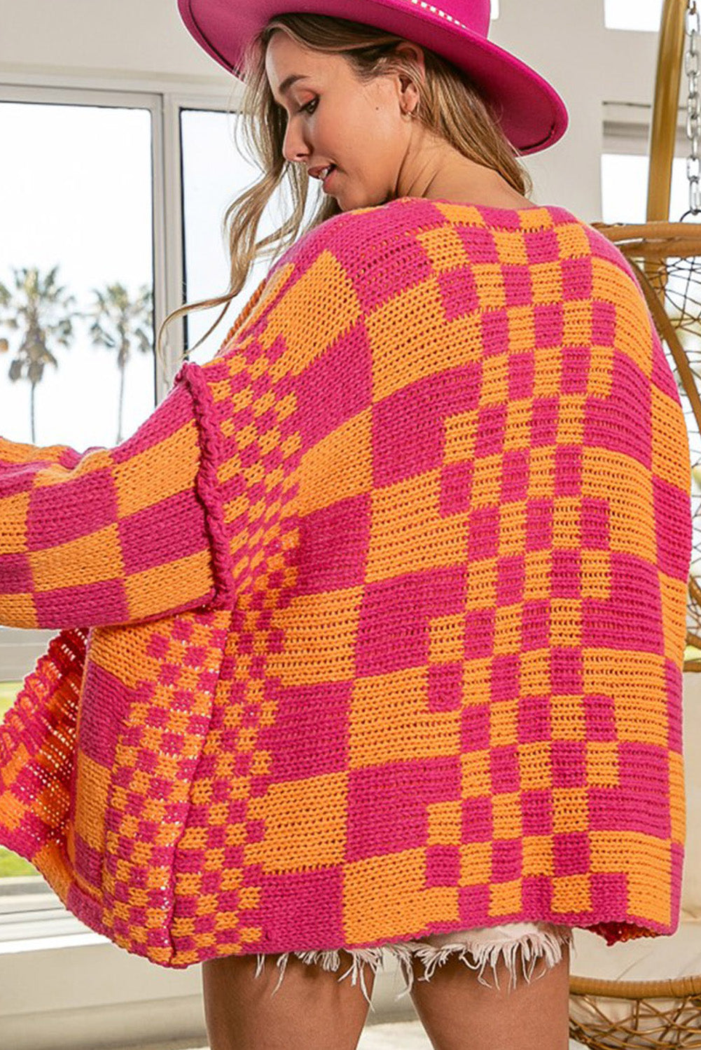 Orange & Pink Checkered Cardigan - Blue Daisy Fashion Boutique