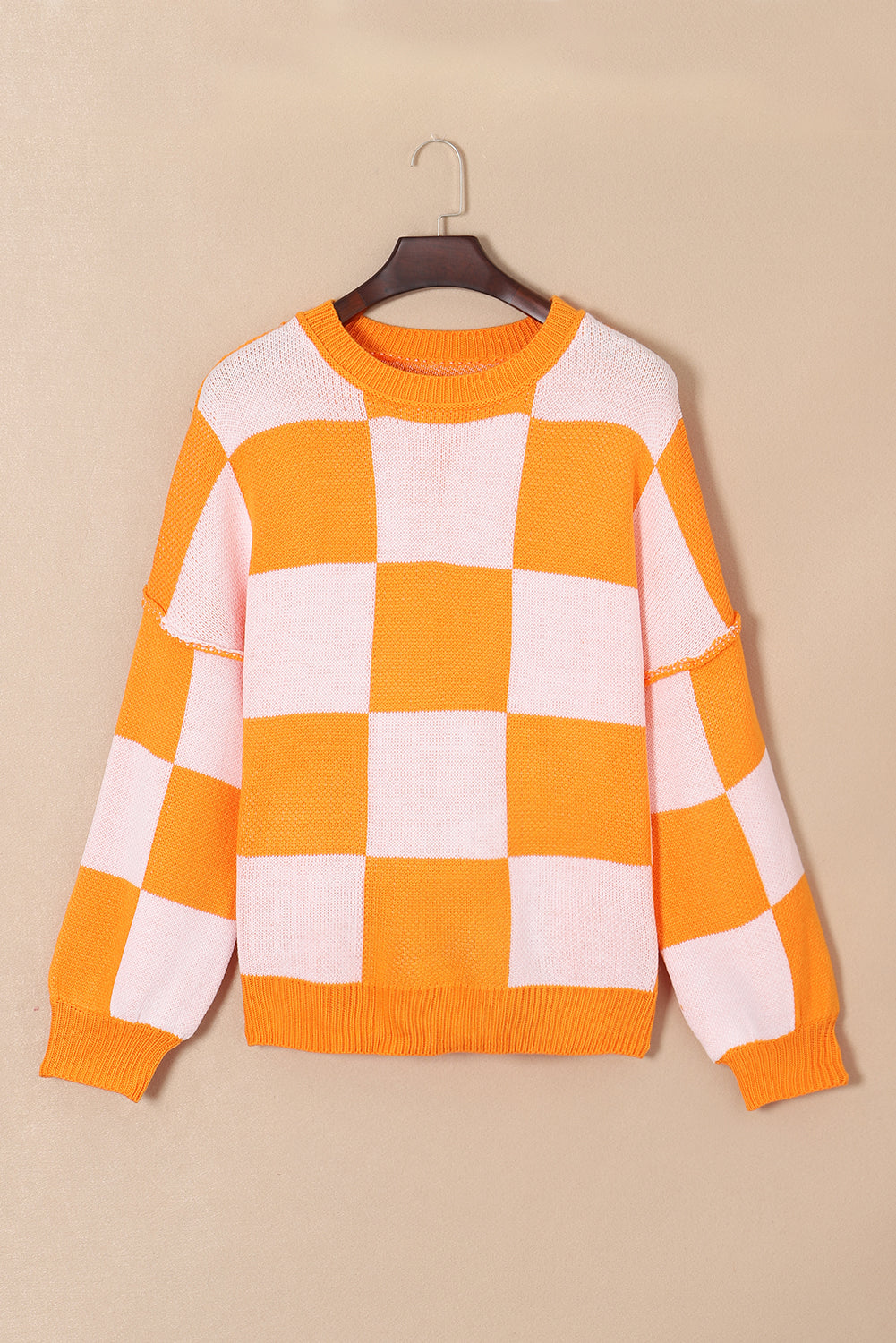 Orange Checkered Sweater - Blue Daisy Fashion Boutique