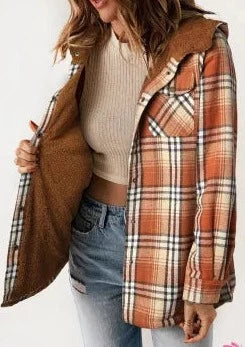 Orange Plaid Sherpa Jacket - Blue Daisy Fashion Boutique