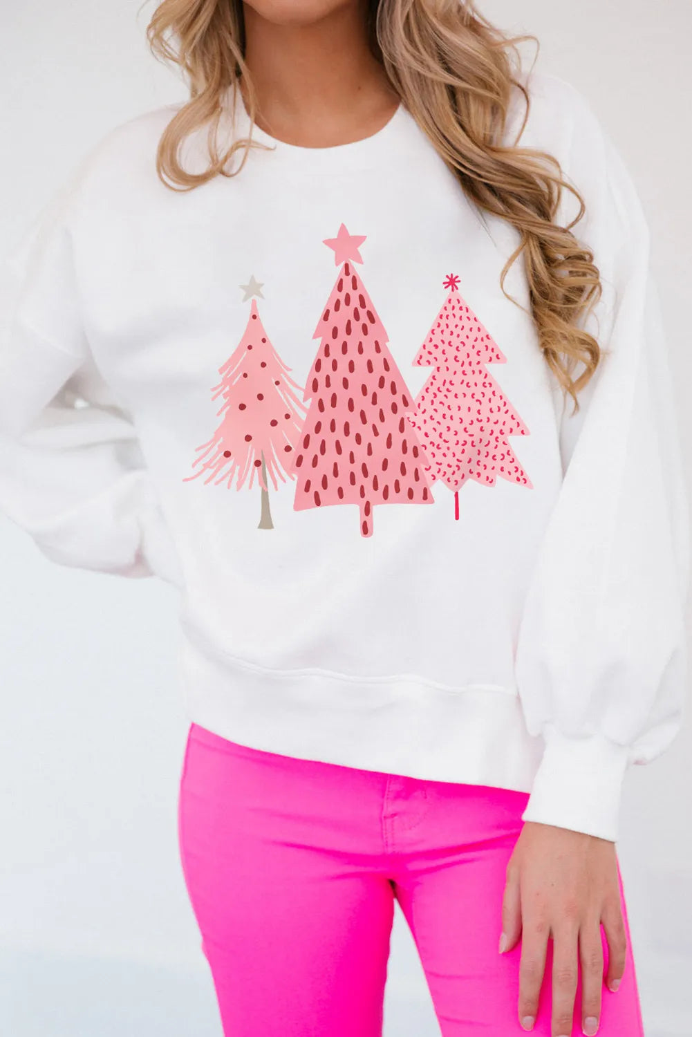 Pink Christmas Tree Light Weight Sweatshirt - Blue Daisy Fashion Boutique