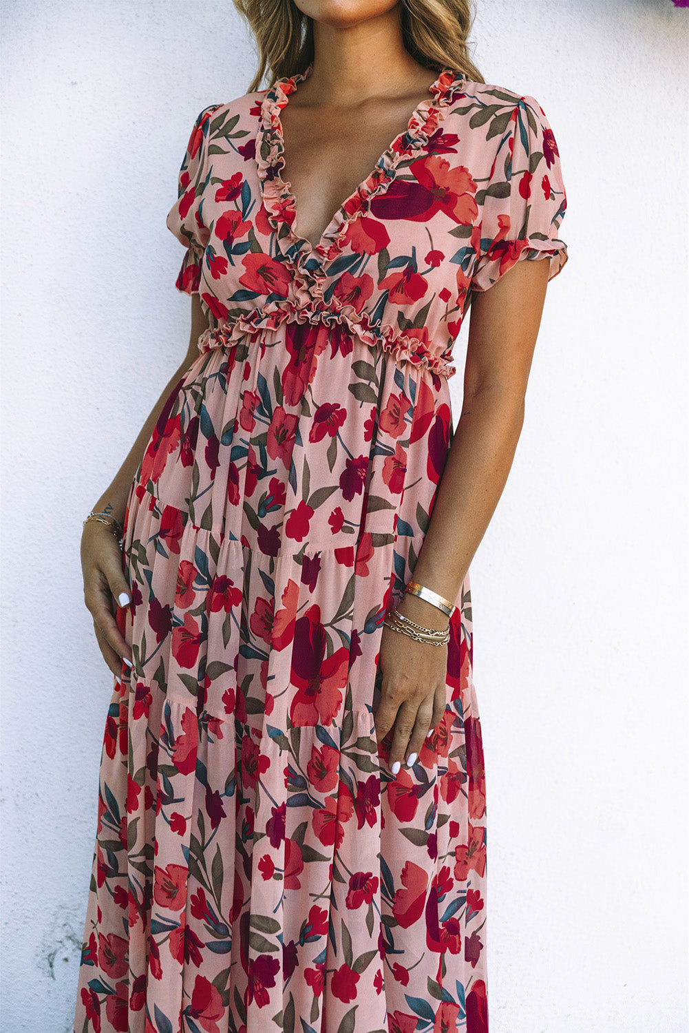 Red & Pink Floral Dress - Blue Daisy Fashion Boutique