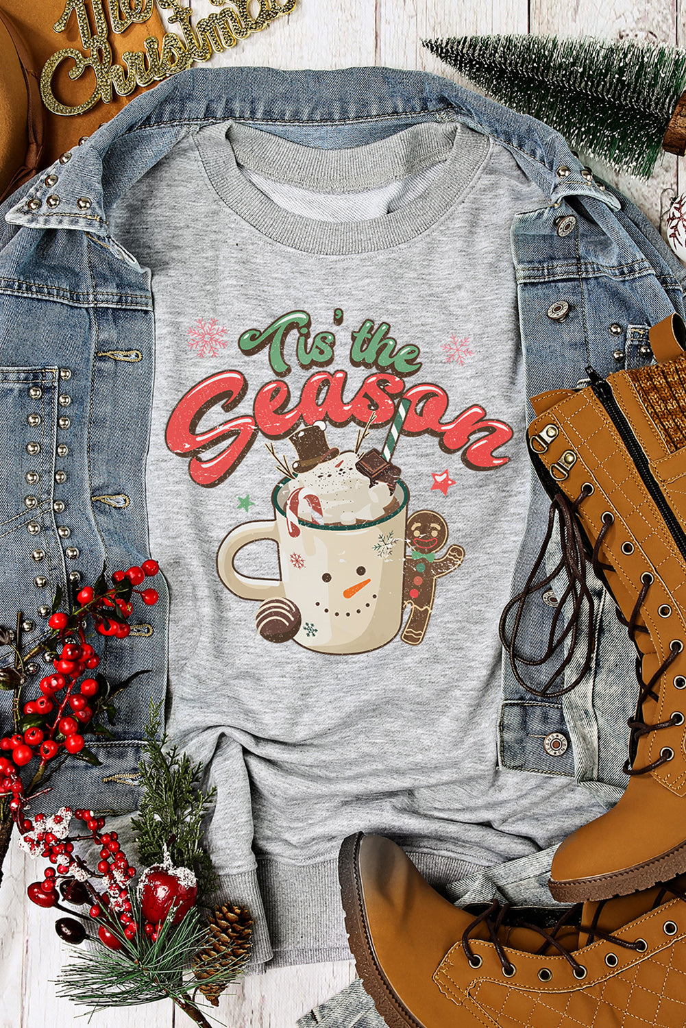 Tis The Season Christmas Lightweight Sweatshirt - Blue Daisy Fashion Boutique